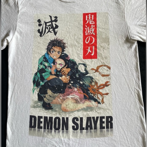 Demon Slayer Tanjiro & Nezuko T-Shirt Anime Graphic Tee Size Small White - Picture 2 of 5